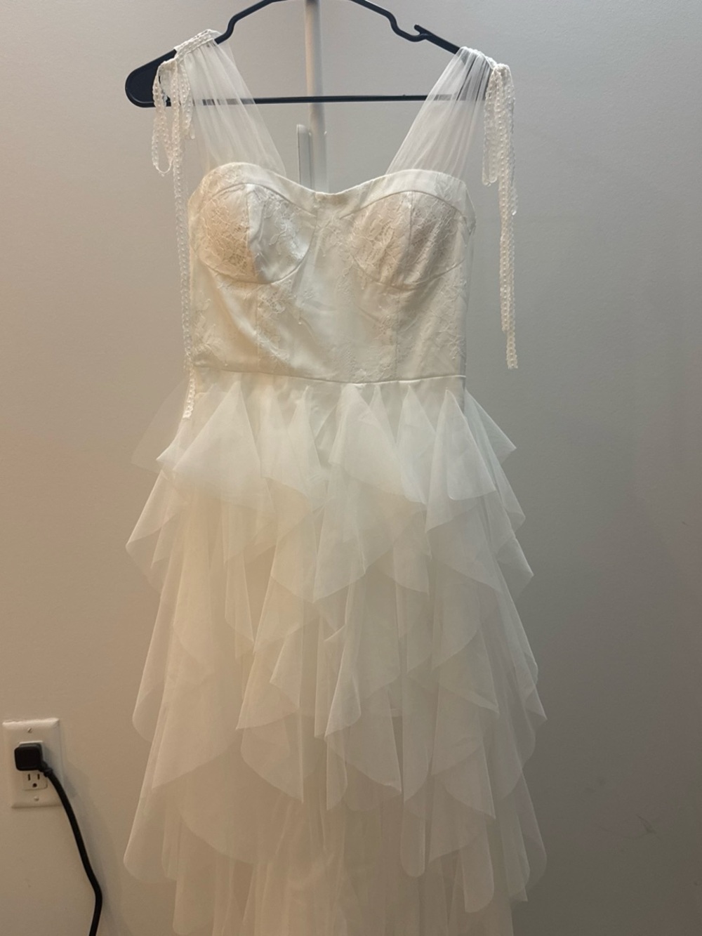 Fairycore Ivory Tulle Ruffle Strap Dress - M